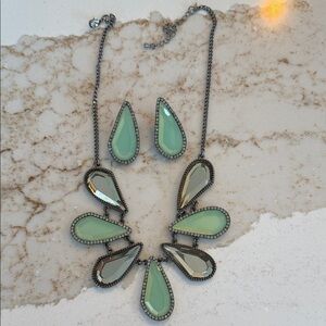 Park Lane Green and Silver Teardrop Necklace Set